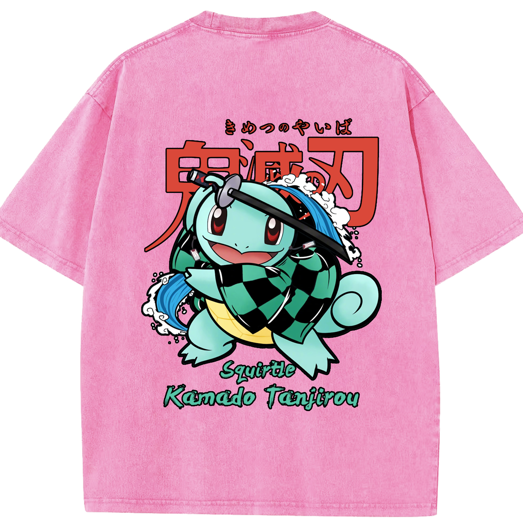 （画像用） 鬼滅の刃 竈門 炭治郎／かまど たんじろう Kamado Tanjirou 綿100% ヴィンテージ風 半袖Tシャツ（背面プリント）